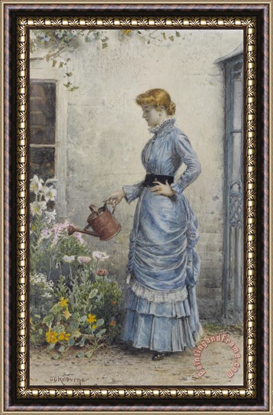 George Goodwin Kilburne Watering The Flowers Framed Painting