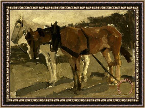 George Hendrik Breitner A Brown And a White Horse in Scheveningen Framed Print