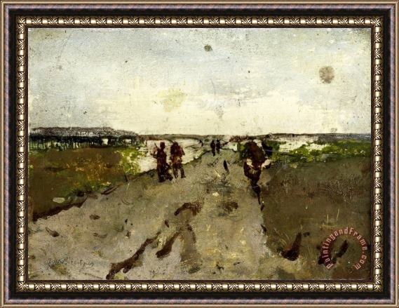 George Hendrik Breitner Landscape Near Waalsdorp, with Soldiers on Maneuver Framed Painting