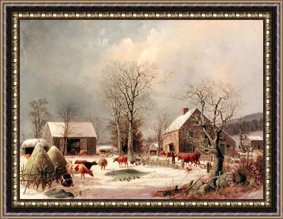 George Henry Durrie Farmyard in Winter Framed Print