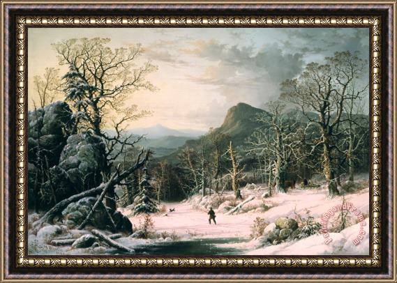 George Henry Durrie Hunter in Winter Wood Framed Print
