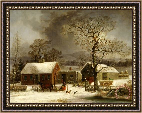 George Henry Durrie Winter Scene in New Haven, Connecticut Framed Painting