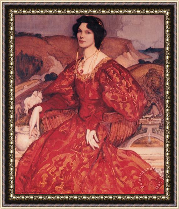 George Lambert Sybil Walker in Red And Gold Dress Framed Painting