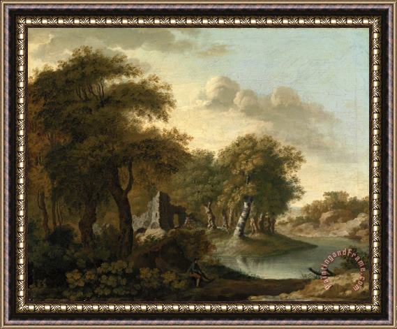 George Smith A View Near Arundel, Sussex, with Ruins by Water Framed Painting