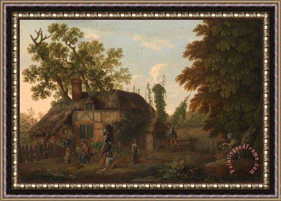 George Smith Hop Pickers Outside a Cottage Framed Painting