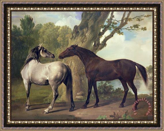 George Stubbs Two Horses In A Landscape Framed Painting