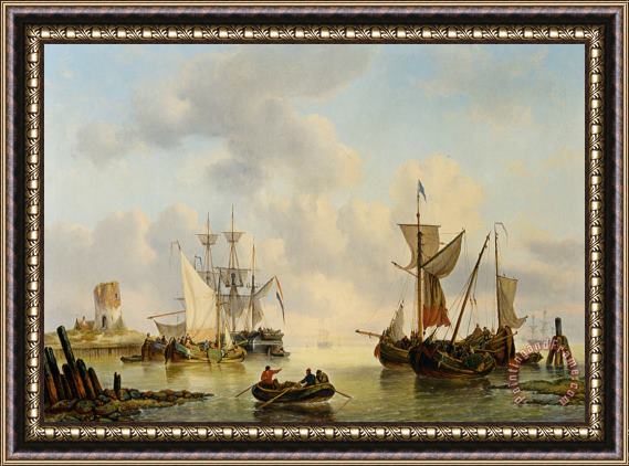 George Willem Opdenhoff Sailing Vessels in a Calm Framed Painting
