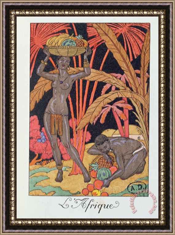 Georges Barbier 'africa' Illustration For A Calendar For 1921 Framed Painting