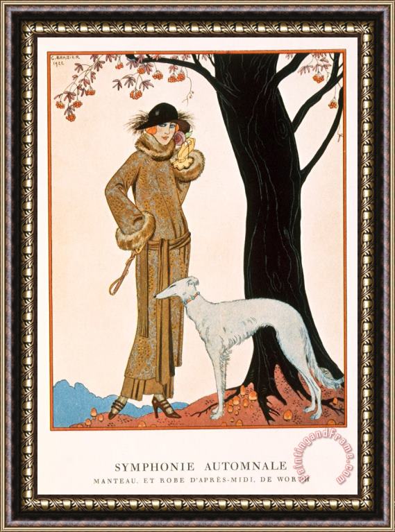 Georges Barbier Autumnal Symphony Afternoon Coat And Dress By Worth Framed Painting