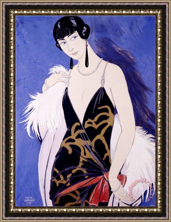 Georges Barbier Beauty in Blue Framed Painting