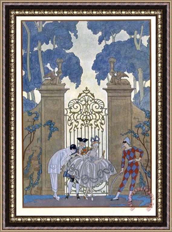 Georges Barbier Columbine Illustration for Fetes Galantes by Paul Verlaine Framed Painting