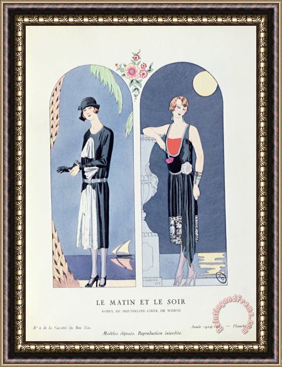 Georges Barbier Day And Night Plate 47 From La Gazette Du Bon Ton Depicting Day And Evening Dresses 1924 25 Framed Print