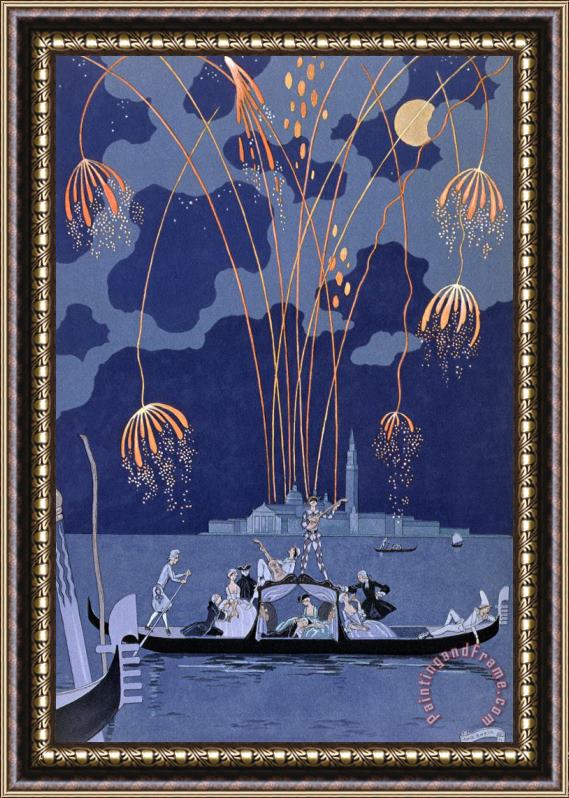 Georges Barbier Fireworks in Venice Framed Painting