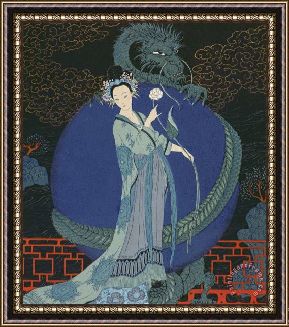 Georges Barbier Lady With A Dragon Framed Painting