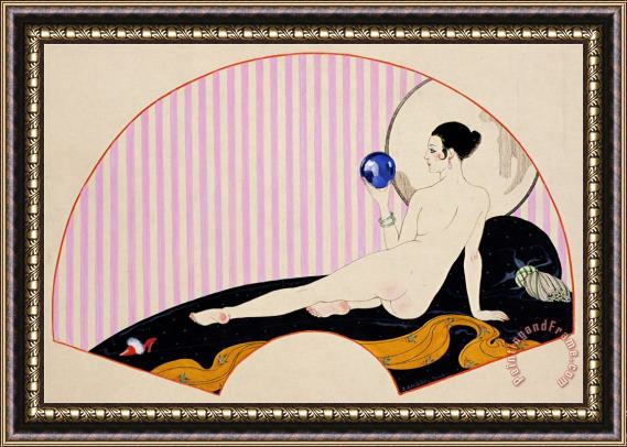 Georges Barbier Odalisque with a Crystal Ball Dated 1920 Framed Print
