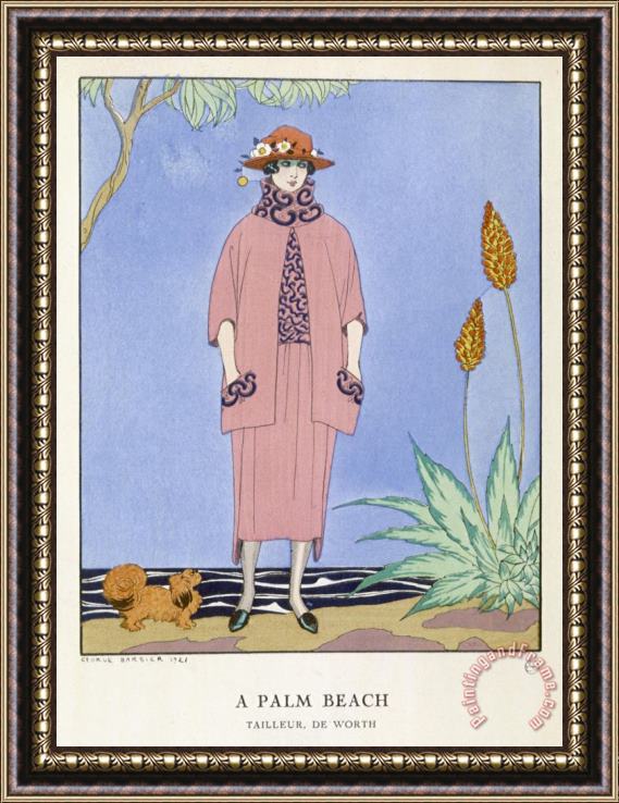 Georges Barbier Tailored Suit by Worth in Salmon Pink And Black Framed Print