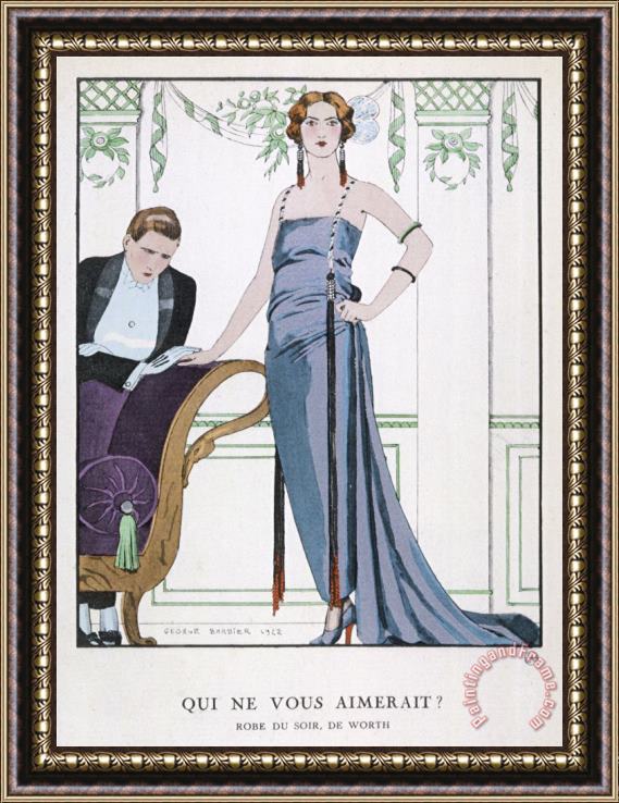 Georges Barbier Tubular Grey Evening Gown by Worth with Any Fullness Drawn Over One Hip Framed Print