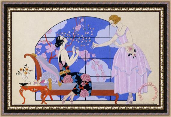 Georges Barbier Two Ladies in a Salon 1924 Framed Painting