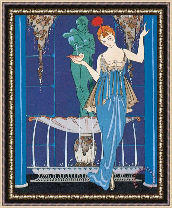 Georges Barbier Woman And Fountain Framed Print