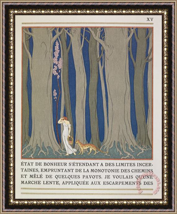 Georges Barbier Woman Followed By A Leopard Framed Painting