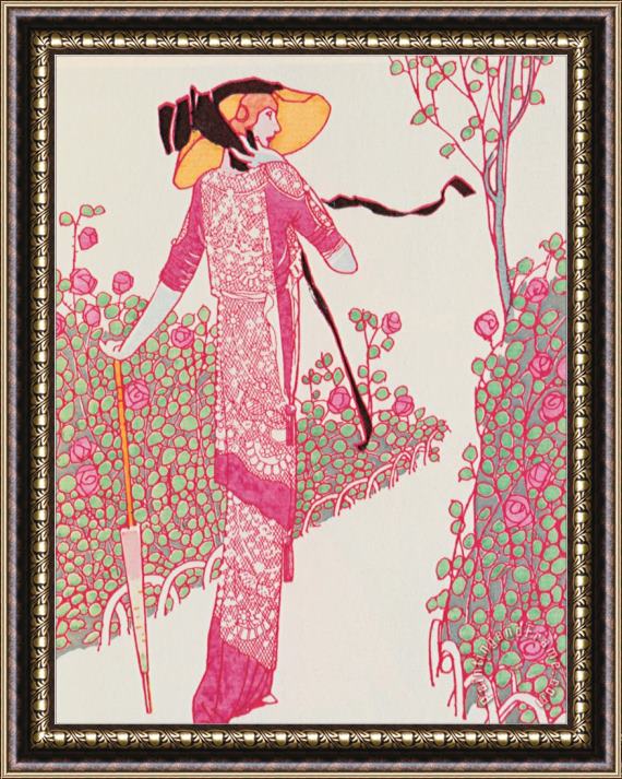 Georges Barbier Woman in Pink Dress Framed Painting