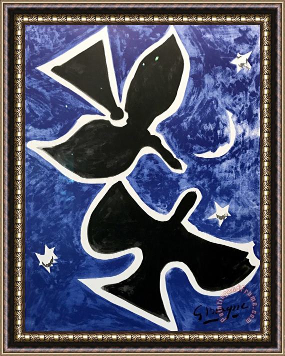 Georges Braque Deux Oiseau Sur Fond Bleu Framed Print