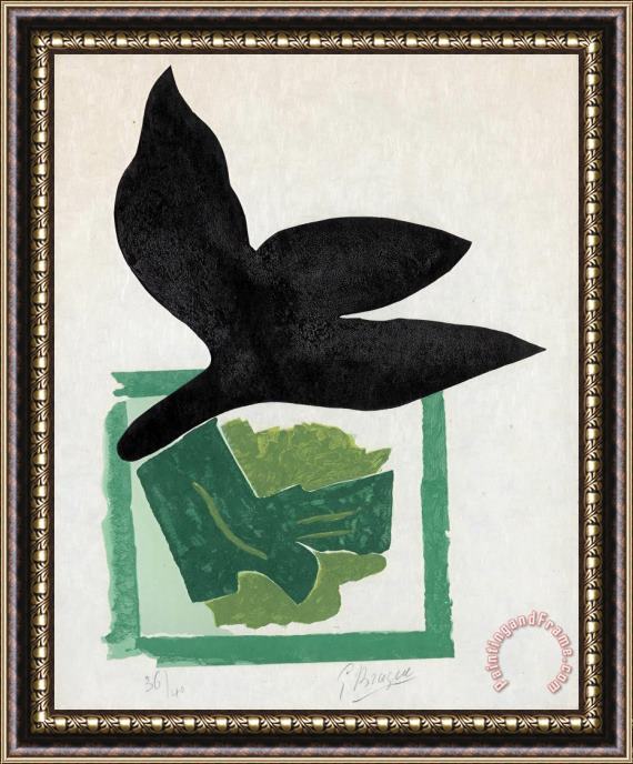Georges Braque Oiseau Noir Sur Fond Vert (v. 181), 1962 Framed Painting
