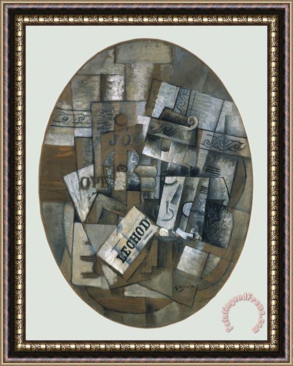 Georges Braque Still Life with Glass And Newspaper (le Gueridon), 1913 Framed Painting