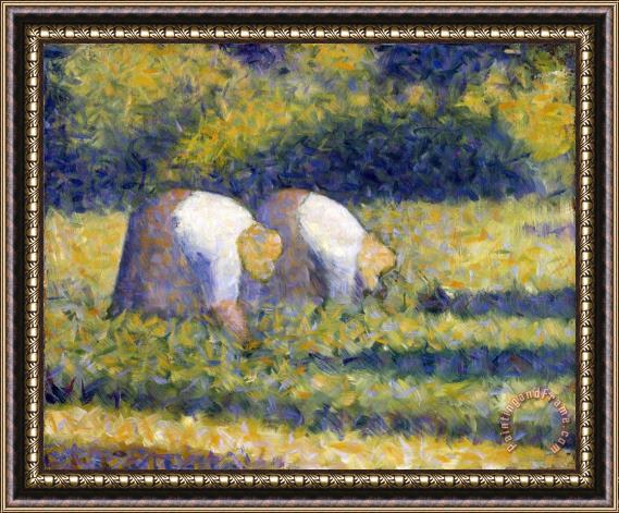 Georges Seurat Farm Women at Work (paysannes Au Travail) Framed Print