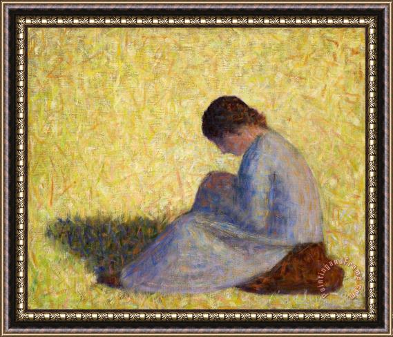 Georges Seurat Peasant Woman Seated in The Grass (paysanne Assise Dans L'herbe) Framed Painting