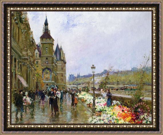 Georges Stein Flower Sellers by the Seine Framed Painting