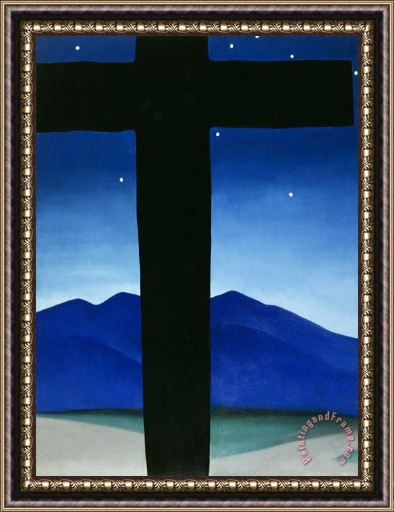 Georgia O'keeffe Black Cross with Stars And Blue, 1929 Framed Painting
