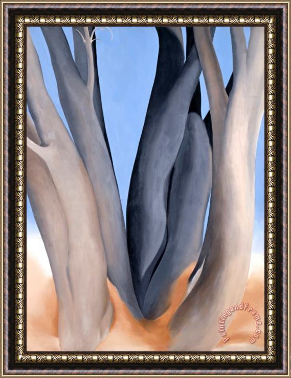 Georgia O'keeffe Dark Tree Trunks Framed Painting