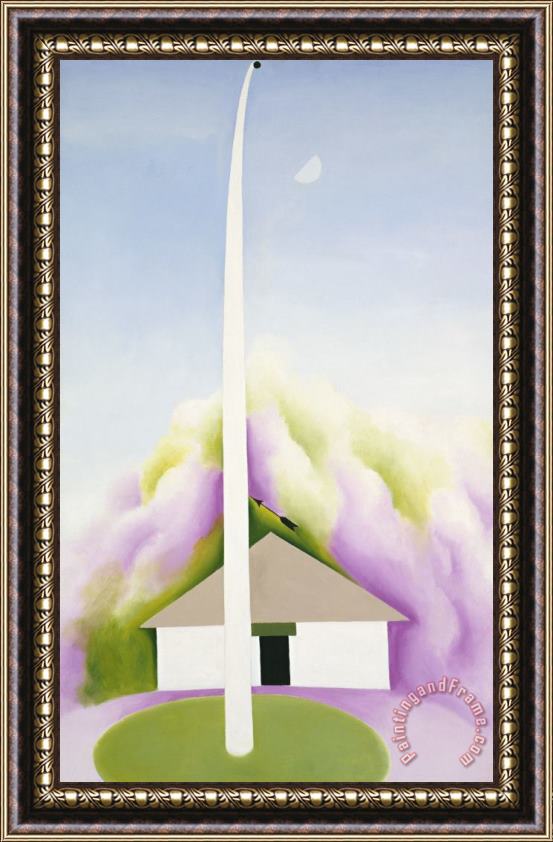 Georgia O'keeffe Flag Pole And White House, 1959 Framed Painting