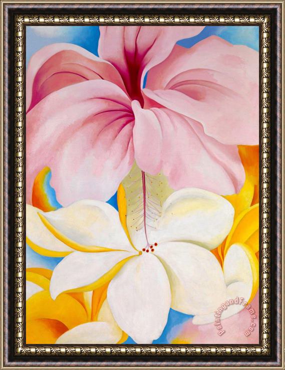 Georgia O'keeffe Hibiscus with Plumeria Framed Painting