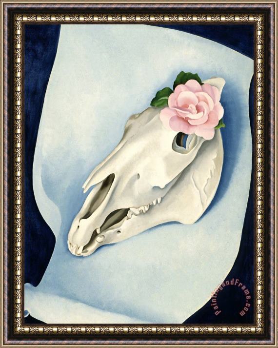 Georgia O'keeffe Horse's Skull with Pink Rose, 1931 Framed Painting