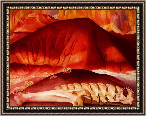 Georgia O'keeffe Red Hills And Bones Framed Painting