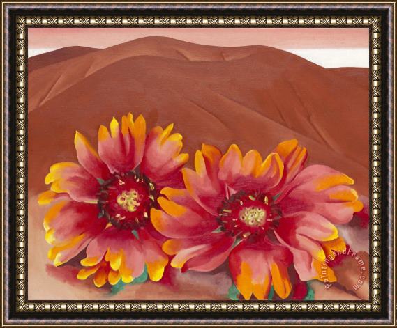 Georgia O'keeffe Red Hills with Flowers, 1937 Framed Print