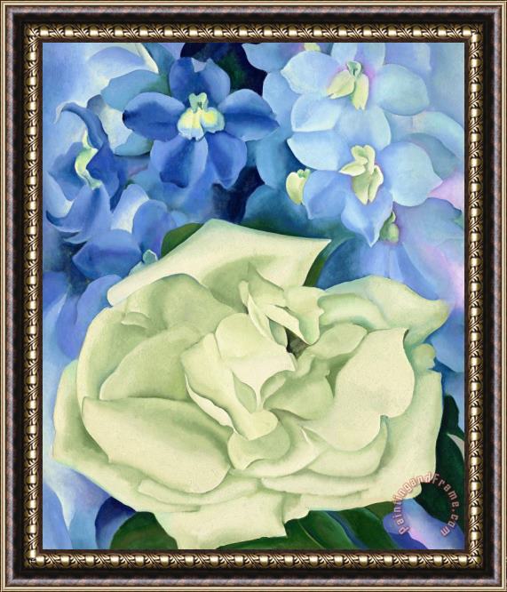 Georgia O'keeffe White Rose with Larkspur No. I, 1927 Framed Painting