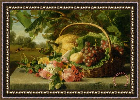 Geraldine Jacoba Van De Sande Bakhuyzen A Still Life with Flowers Grapes And a Melon Framed Painting