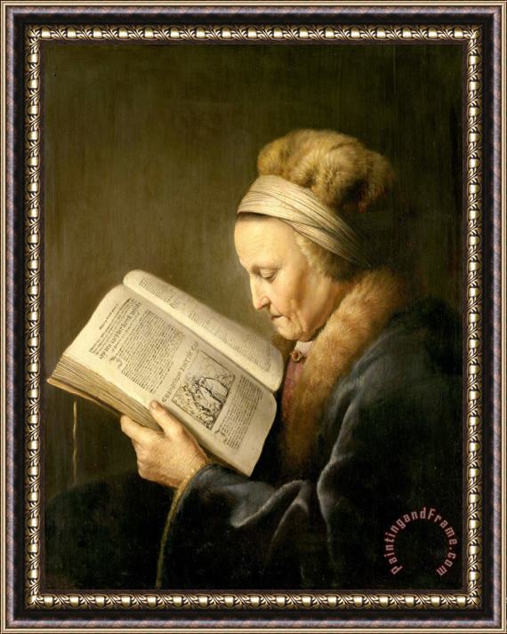 Gerard Dou Old Woman Reading Framed Painting