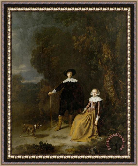 Gerard Dou Portrait of a Couple in a Landscape Framed Print