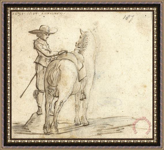 Gerard ter Borch Man Die Het Zadel Van Een Paard Verschikt Framed Painting