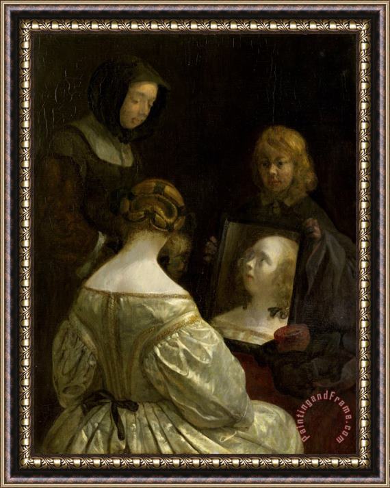 Gerard ter Borch Woman at a Mirror Framed Painting