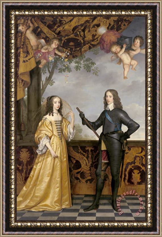 Gerard Van Honthorst Portrait of Willem II (1626 1650), Prince of Orange, And His Wife Mary Stuart (1631 1660) Framed Painting