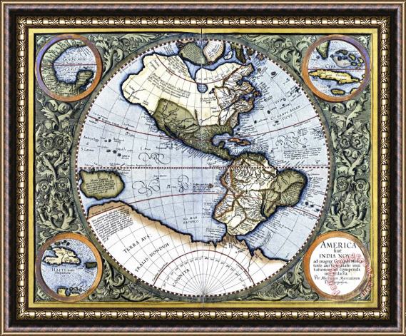 Gerardus Mercator Map of The Americas Framed Painting