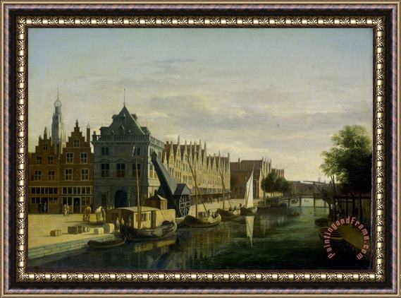 Gerrit Adriaensz. Berckheyde De Waag (weighing House) And Crane on The Spaarne, Haarlem Framed Painting