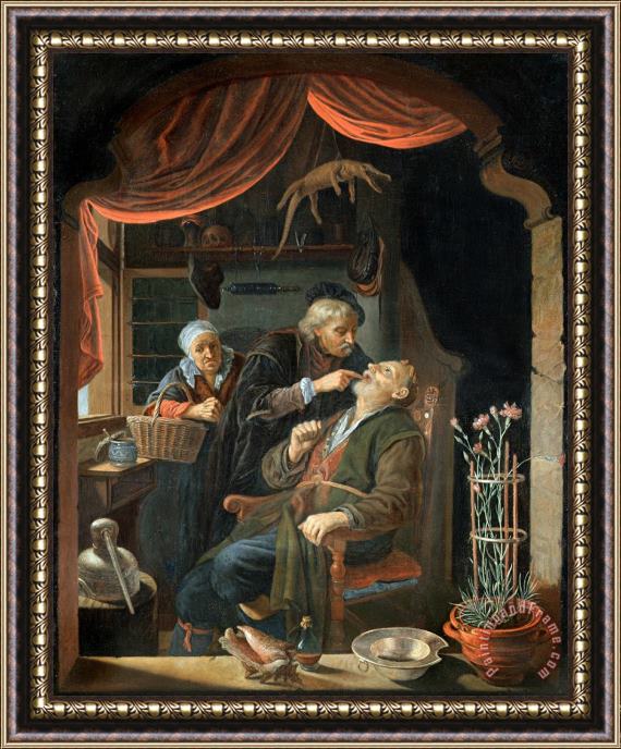 Gerrit Dou A Dentist Examining The Tooth of an Old Man Framed Print