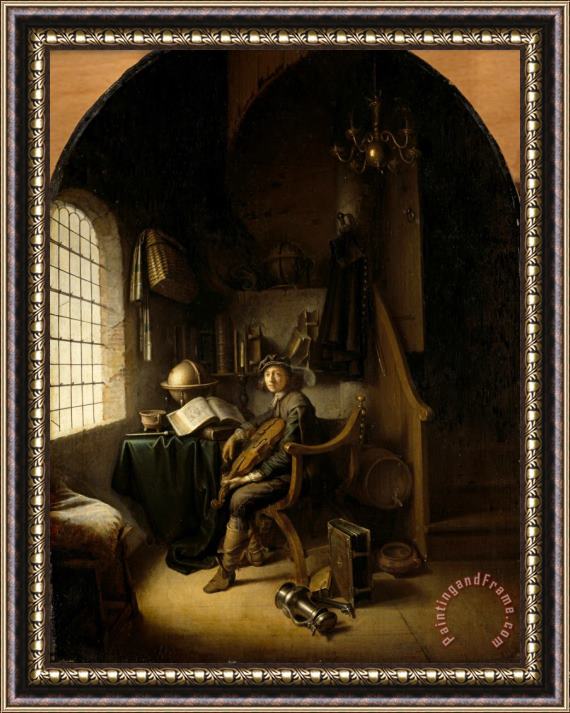 Gerrit Dou An Interior with a Young Violinist Framed Painting