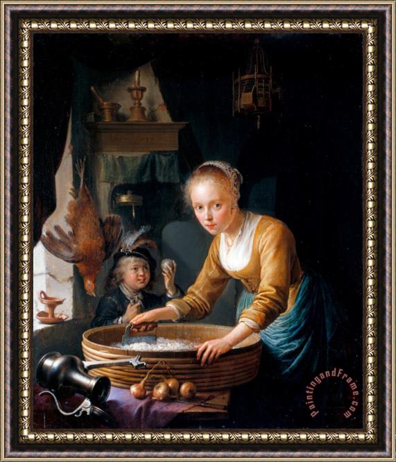 Gerrit Dou Girl Chopping Onions Framed Painting